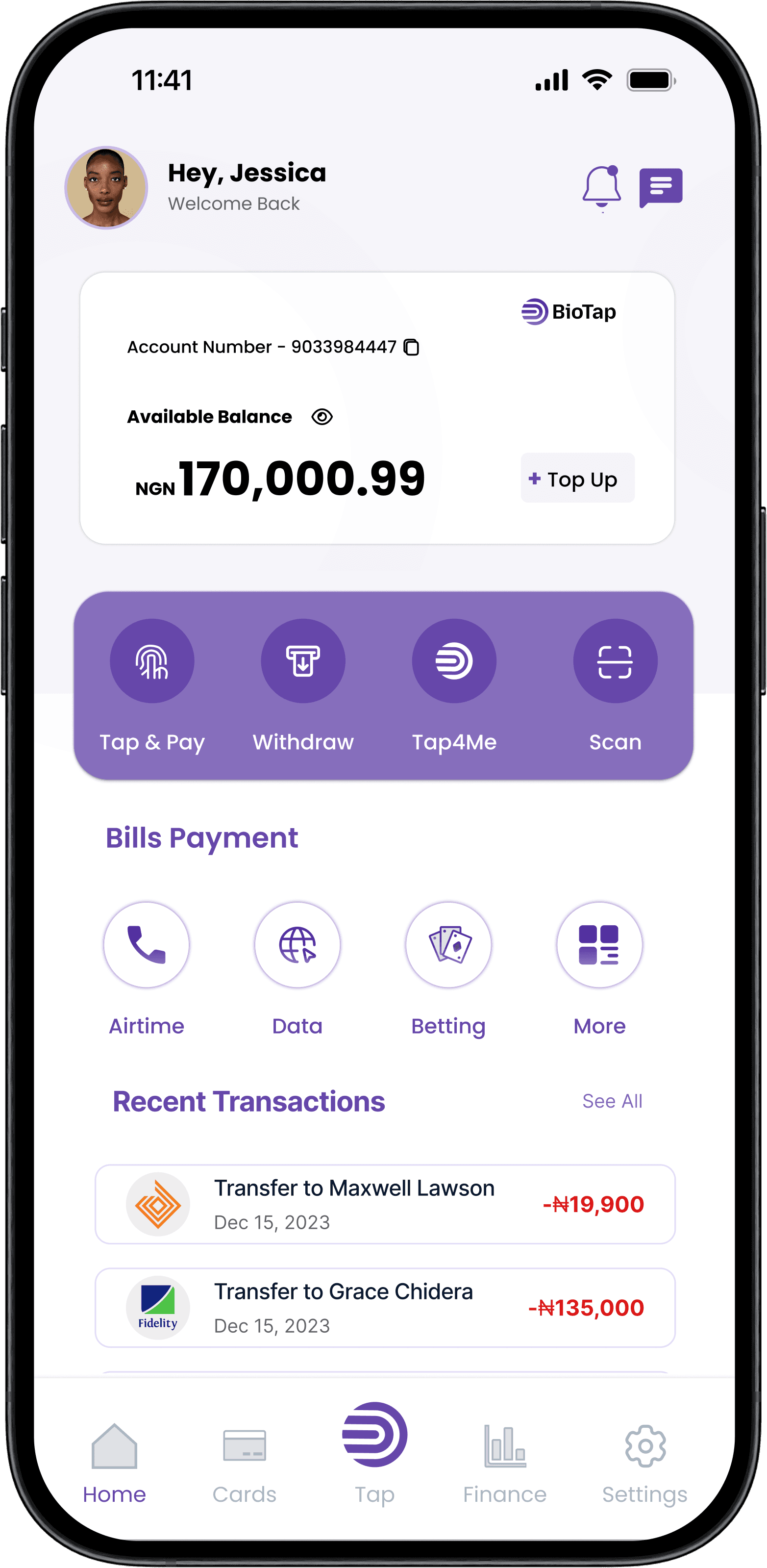 Biotap dashboard screen